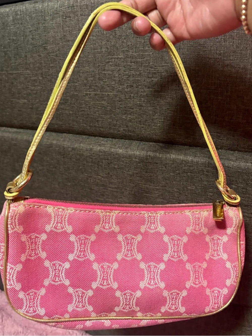 Celine Pink Patterned Shoulder Bag with Gold Accents
